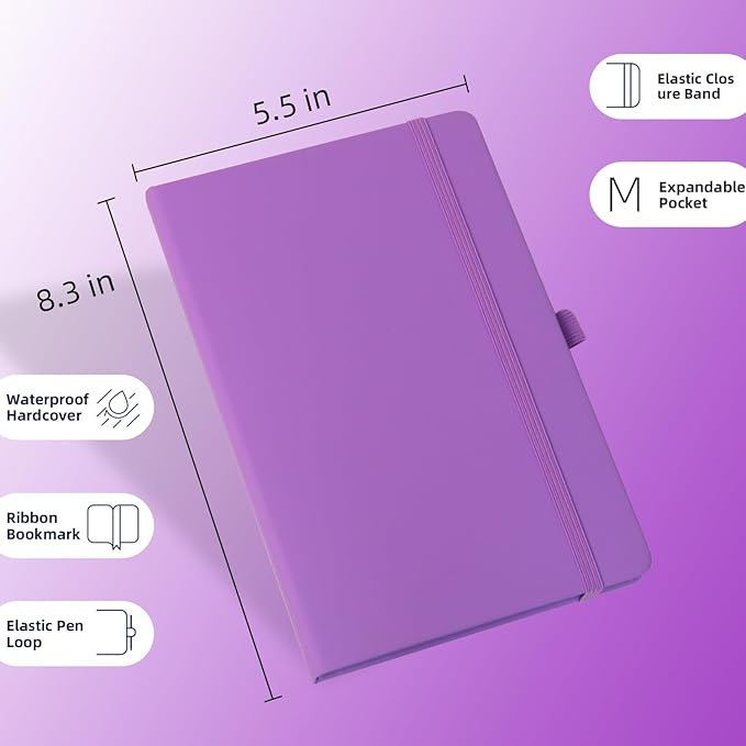 A5 Liend Journal Notebook, 7mm College Ruled Notepad, Journaling for Writing, Work, School, Travel and Note Taking, Hardcover 224 Pages (112 Sheets) 5.5 x 8.3 inches Multicolored (8 Pack) - Bloomnest