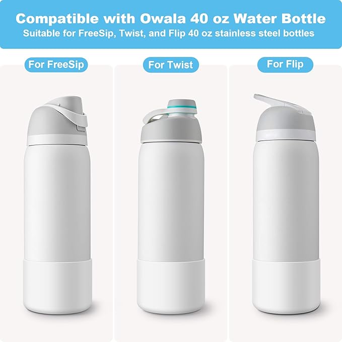 2PCS Silicone Water Bottle Boot for Owala 24oz 32oz 40oz, Anti-Slip Protective Sleeve Bottom Bumper Protector for FreeSip, Twist, and Flip Stainless Steel Water Bottles Alwenid