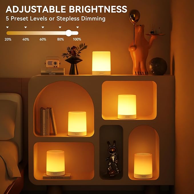 Auxmir Night Light for Kids Baby, Dimmable Touch Lamp for Nursery, 11 RGB Colors 5 Brightness, Portable Rechargeable Bedside Table Lamp for Nightstand, Kids Night Light for Bedroom Living Room, White - Bloomnest