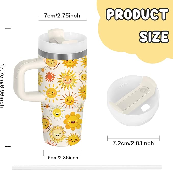 Sunshine Gifts - 14 Oz Yellow Kids Sun Tumbler with Handle and Straw, Stainless Steel Insulated Water Bottle, for Sports, School, Travel - Funny Sunshines Themed Children Birthday Gift Cup(1pc) - Bloomnest