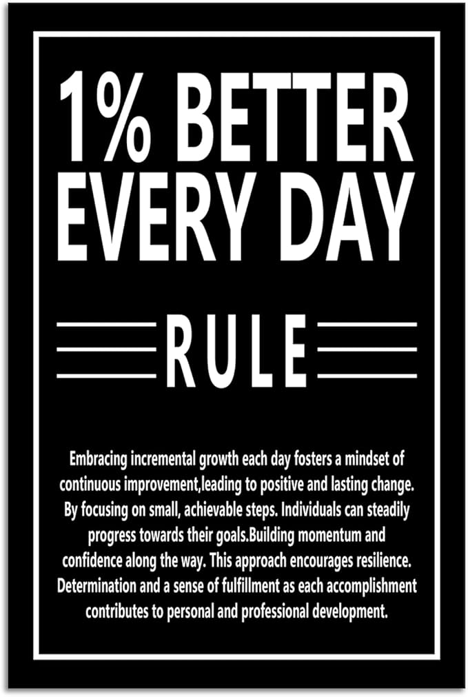 Motivational Wall Art Canvas Print Office Wall Decor 1% Better Every Day Rule Inspiring Framed Prints Inspirational Quotes for Wall Art Home Decor Living Room Bedroom Ready to Hang [12''W x 18''H] - Bloomnest