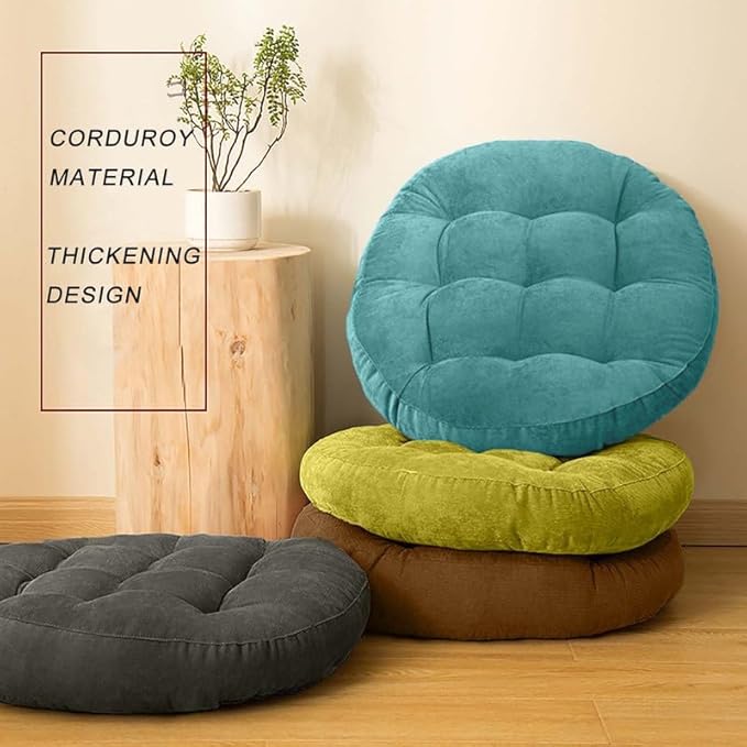 Meditation Floor Pillow Set of 2 Large Round Floor Cushions for Adults Tufted Corduroy Floor Seat Pillows Cushion for Living Room,Sky Blue 16.5" Lx16.5 Wx3 H