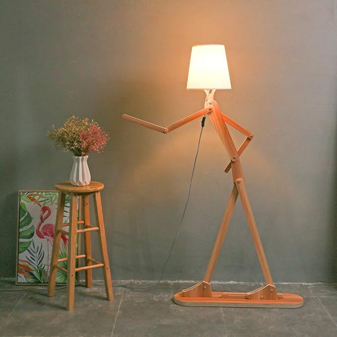 Cool Tall Floor Lamp for Living Room Bedroom Farmhouse - Corner Decorative Reading Standing Light Wood Creative Swing Arm Arc Design Gift for Kids/Boys/Girls Bedside - with LED Bulb (Ash) - Bloomnest