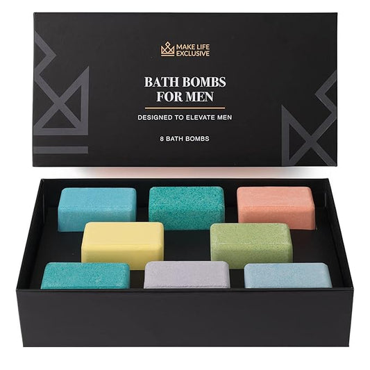 Bath Bombs for Men, Block Shape, Gifts for Men, 8 Large 5oz Bombs, 100% Natural Products & Essential Oils, Soak in, Bubble Bath - Bloomnest
