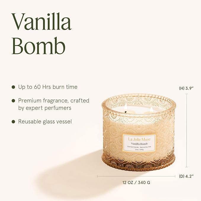 LA JOLIE MUSE Vanilla Bomb Candle | Lemon Zest, Fressia & Patchouli | 12 oz Large 2-Wick Soy Wax Candle | 60 Hours Clean Burn | Gift-Ready for Hosts | Elegant Home Décor - Bloomnest