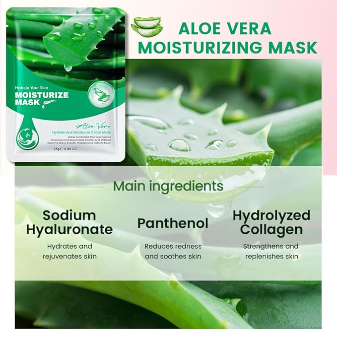 8 Pack Aloe Face Sheet Mask Skincare,Hydrating Face Mask For Sensitive Skin,Moisturize,Soothing,Nourish for All Skin Types,Natural Spa Party Facial Mask Skincare Set for Women Men Girls - Bloomnest