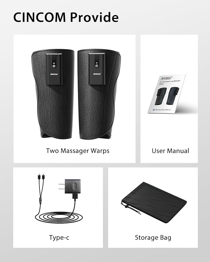 CINCOM Leg Massager with Heat and Air Compression, Cordless Calf Massager for Circulation and Pain Relief, Rechargeable Leg Compression for Edema Relief - Bloomnest