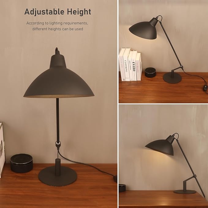 Desk Lamp Modern Industrial 100% Metal Table Lamp 22", Soft White Light (3000K) with Adjustable Switch, Ideal for Office Bedroom Study Room Living Room Nightstand Bedside Lamps Sand Black - Bloomnest