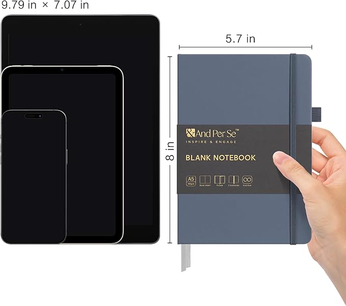 &And Per Se Blank Journal Notebook, 160 Pages, A5 5.7 x 8 inches 100 gsm Thick Paper Notebook Journals for Writing, Hardcover Notebook(1 Pack, dark blue) - Bloomnest