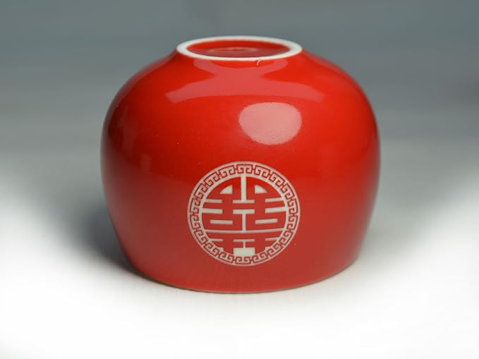 Chinese Wedding Tea cup 5oz Porcelain Teacup Red Cups Round Glaze Carving Double Xi for Tea Ceremony Wedding Party Home Decor (Double happiness cups 2pcs) - Bloomnest