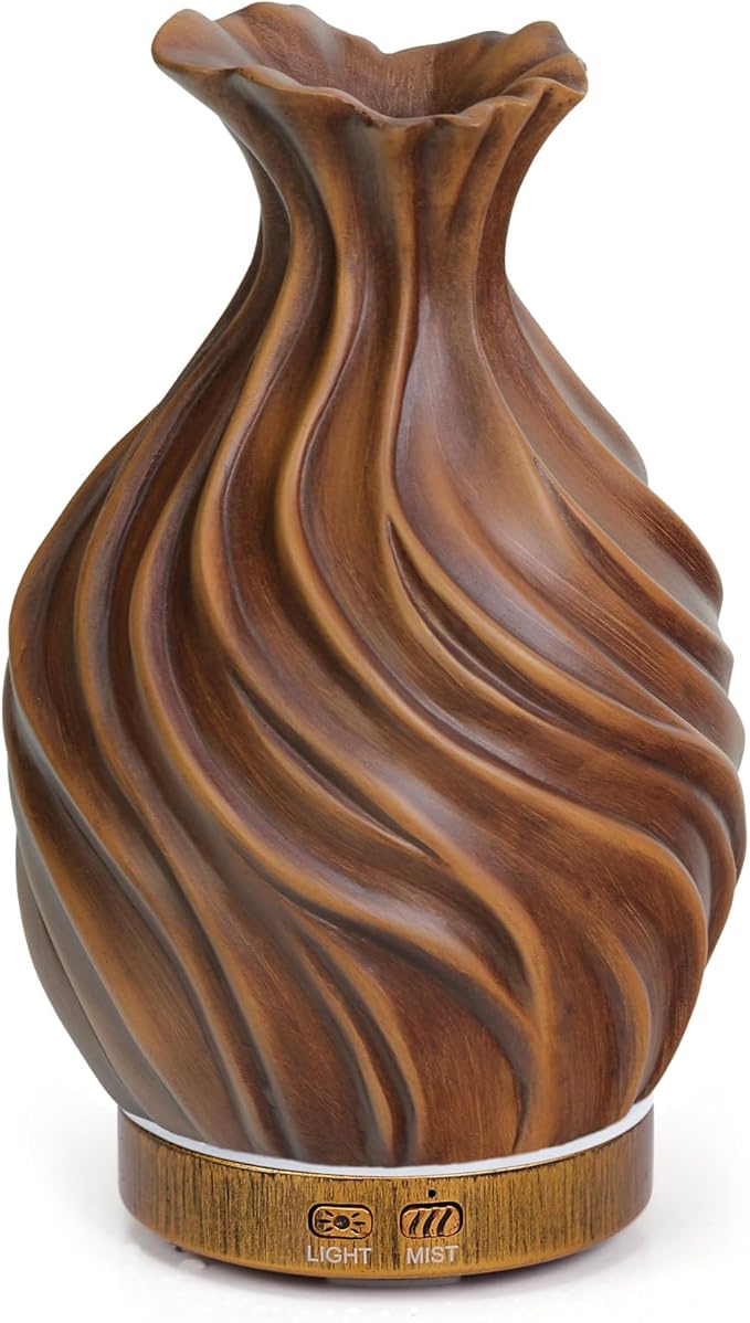 200ml Essential Oil Diffuser for Home, Wood Grain Cover Aromatherapy Diffuser, Cool Mist Humidifier with Safe Auto Shut-Off and 2 Mist Modes & 7 Color LED Night Lights for Office Room (VASE01) ZqLotXiao