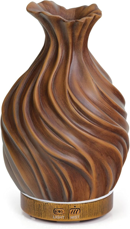 200ml Essential Oil Diffuser for Home, Wood Grain Cover Aromatherapy Diffuser, Cool Mist Humidifier with Safe Auto Shut-Off and 2 Mist Modes & 7 Color LED Night Lights for Office Room (VASE01) ZqLotXiao