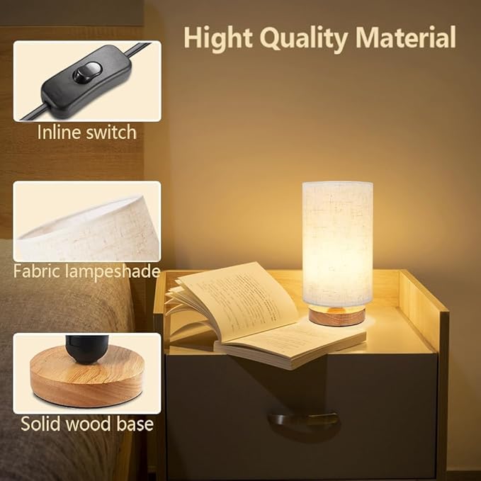 3-Color Adjustable Bedside Table Lamp for Bedroom Set of 2,Minimalist Wood Base&Round Fabric Shade,Cozy Lighting Nightstand Boho Lamp,Reading Desk Night Stand Light for Room,Office,kitchen,Nursery - Bloomnest