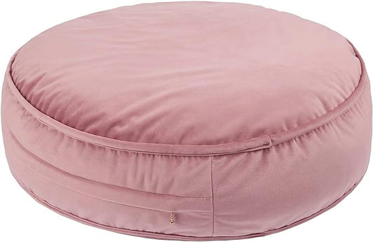 Round Floor Pillow Cover Velvet Throw Seating Pouf Yoga Meditation Cushion Plush Case Reading Room Decor Cover Only (25.6IN, Dusty Rose)
