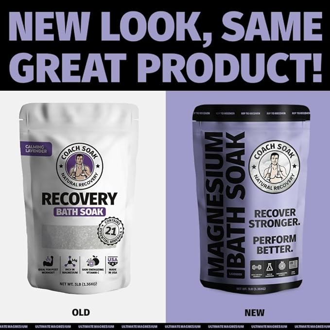 Coach Soak: Recovery Bath Soak - Fast-Absorbing Magnesium Flakes - Bath Salts with 21 Minerals & Essential Oils - Made in the USA with Dead Sea Salt, 3lbs (Calming Lavender) - Bloomnest