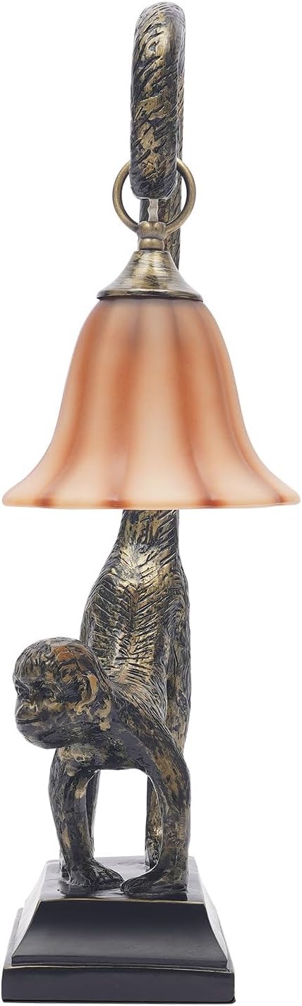 Tiffany Table Lamp Resin Bronze Monkey Lamp Vintage Animal Desk Lamp Bedside Light Easy Use for Home Decor,Living Room, Bedroom 23inch Tall Push Button Switch (Right) - Bloomnest