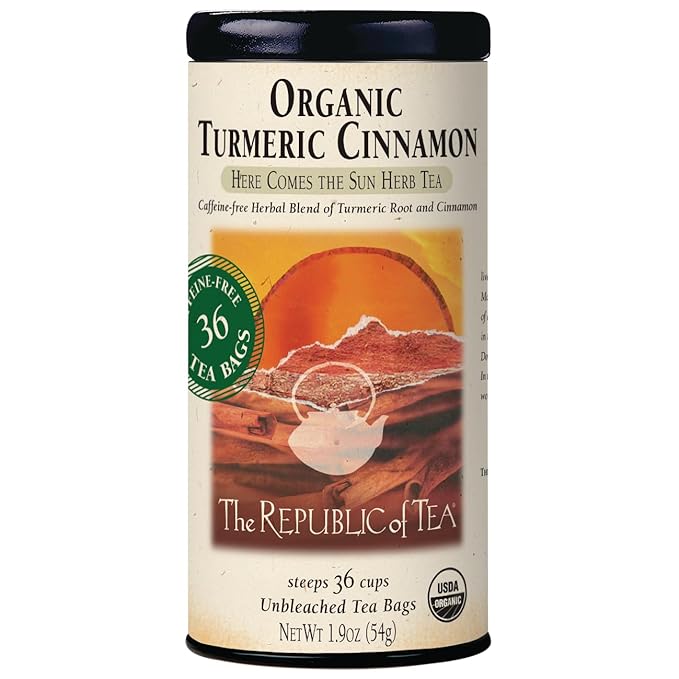 The Republic of Tea Organic Turmeric Cinnamon Herbal Tea, 36 Tea Bags, Naturally Caffeine-Free - Bloomnest