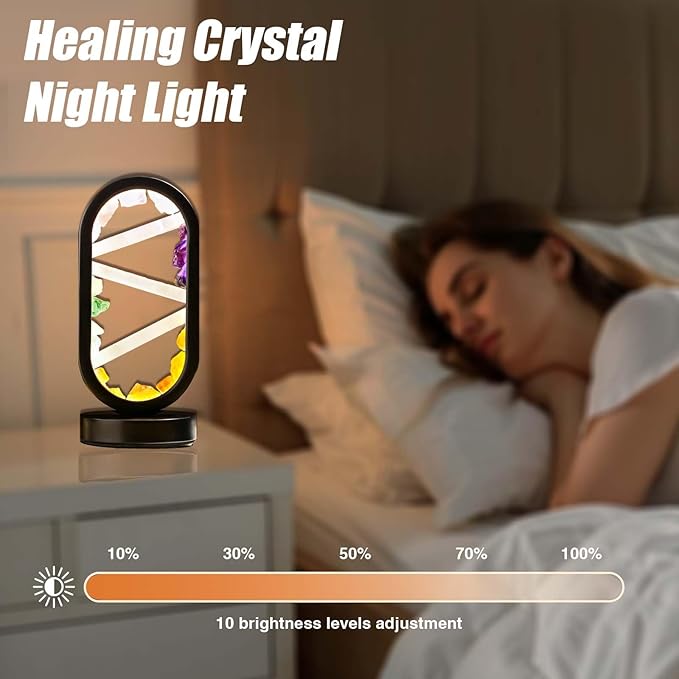 Runyangshi Crystal Table Lamp Night Light Natural Selenite & Colour Crystal Raw Stone Bedside Lamp with 3 Adjustable Light Colours Suitable for Home Decoration, Bedroom Office Desk Lighting - Bloomnest