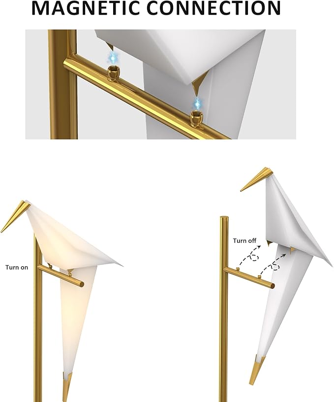 63" Bird Floor Lamp, Modern Gold Origami Bird Lamp Swinging Crane Pendant Light for Bedroom Dining Living Room - Bloomnest