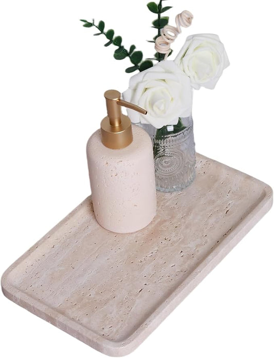 Natural Marble Vanity Tray for Bathroom Counter-12 X6 Decorative Tray for Perfume, Candles, Stone Jewelry Dish Tray - Bloomnest
