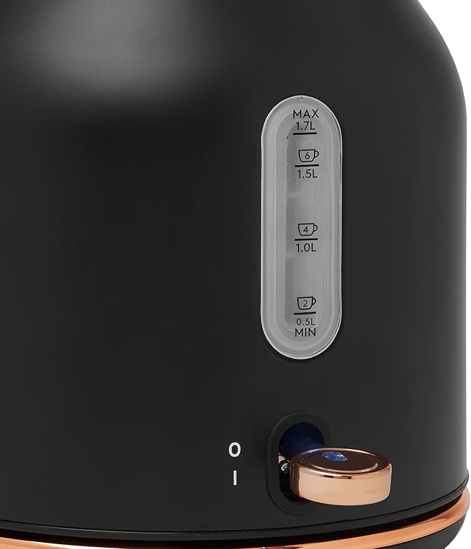 Haden Heritage 1.7 Liter Stainless Steel Electric Kettle, Hot Water Tea Kettle with 360-Degree Base and Auto Shutoff, Black & Copper - Bloomnest