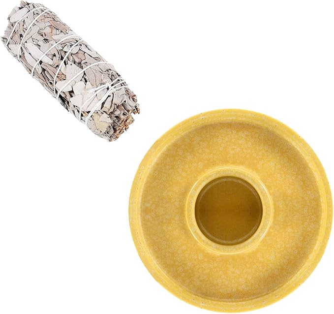White Sage Incense Holder, Palo Santo Holder, Ceramic Sage Incense Holder and Sage Smudge Bowl for Cleansing, Smudging, and Meditation, Yellow Lestino