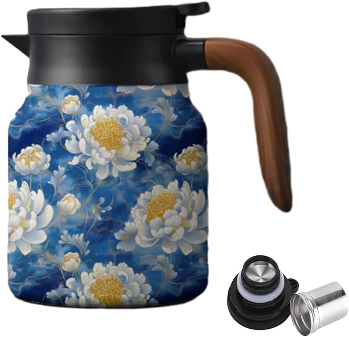 Vintage Floral Teapot with Built In Infuser, 2025 New Stainless Steel Thermal Teapot 1000ml Large Capacity to Meet Daily Needs (Pattern03)