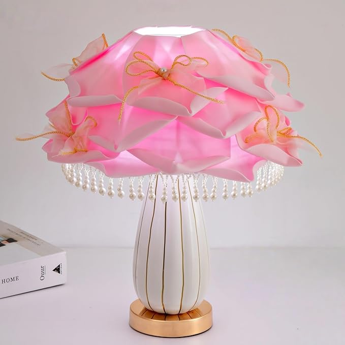 Pink Girls Table Lamp Romantic Bouquet Bedside Lamp Cute Nightstand Light Nordic Table Lamp for Bedroom Living Room Entry Office Study Room Kid Room Valentines Dating Wedding Decor - Bloomnest