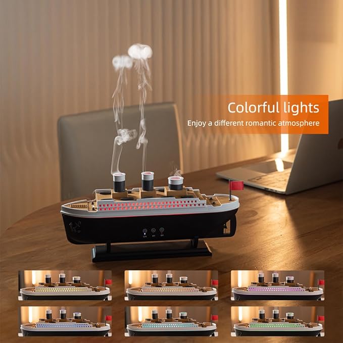 Essential Oil Diffuser, 250ml Ship Modelling Aromatherapy Ship Oil Diffuser Cool Mist Humidifier with Remote Control, Remote 2 Spray Mode Auto Shut-Off, 7 Color LED Light for Home Office(Black) - Bloomnest