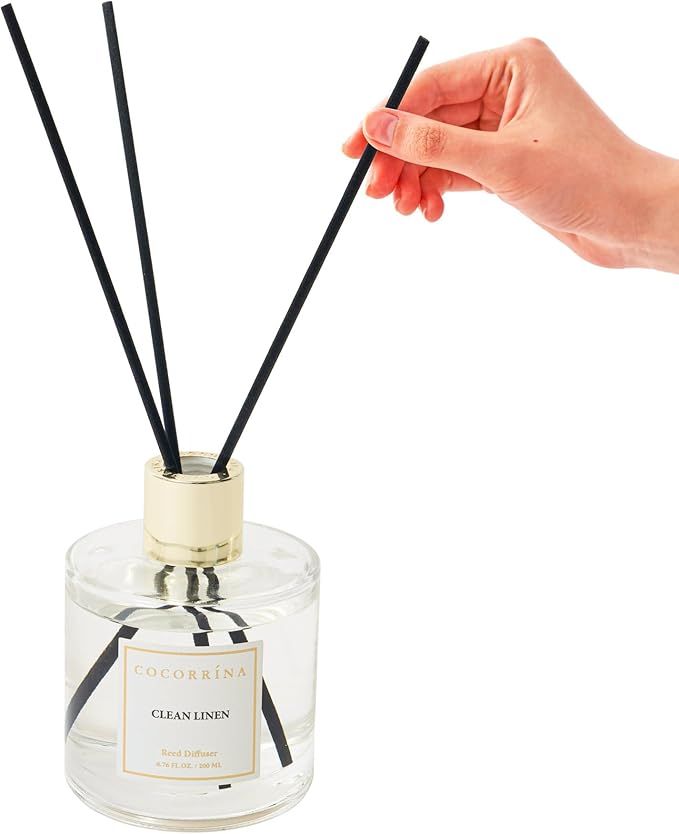 Cocorrína Flower Reed Diffuser - Clean Linen 6.7oz Scented Diffuser with Sticks Home Fragrance Essential Oil for Bathroom Shelf Decor (Artificial Flower) - Bloomnest