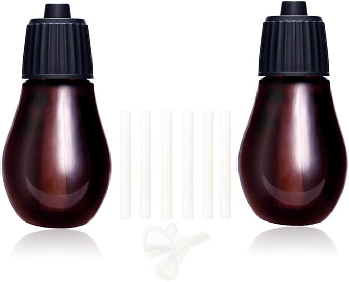 2Pcs Empty Glass Bottles for Essential Oils, 20ml Diffuser Bottle with 6 Oil Cores & Mini Funnel Fit Waterless Diffuser, Refillable Liquid Sample Vials Test Container,Great for Perfumes Aromatherapy AGEMANY
