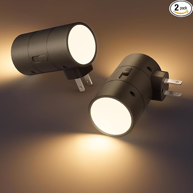 VOLISUN Night Lights Plug into Wall, Dimmable LED Nightlight with Dusk to Dawn Light Sensor, 0-100LM Adjustable Brightness, 3 Color Temperatures, Smaller Plug Black 2 Pack for Hallway,Bedroom,Bathroom - Bloomnest