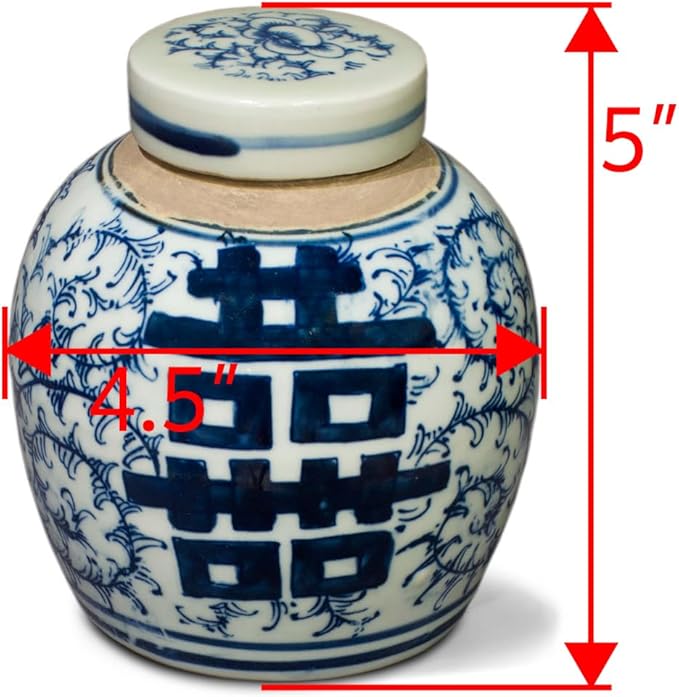 China Furniture Online Blue and White 4.5in Porcelain Double Happiness Small Chinese Jar with Lid - Bloomnest