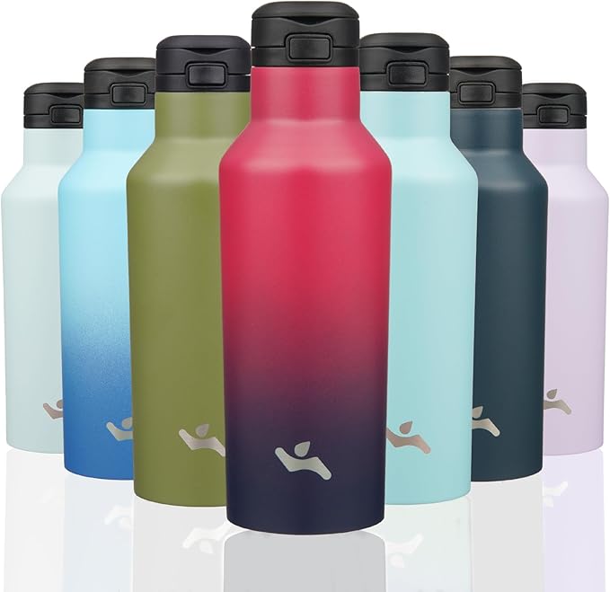 Insulated Water Bottle with Straw,17 OZ Double Wall Vacuum Stainless Steel Water Flask with 2 Lids,Glamour Red - Bloomnest