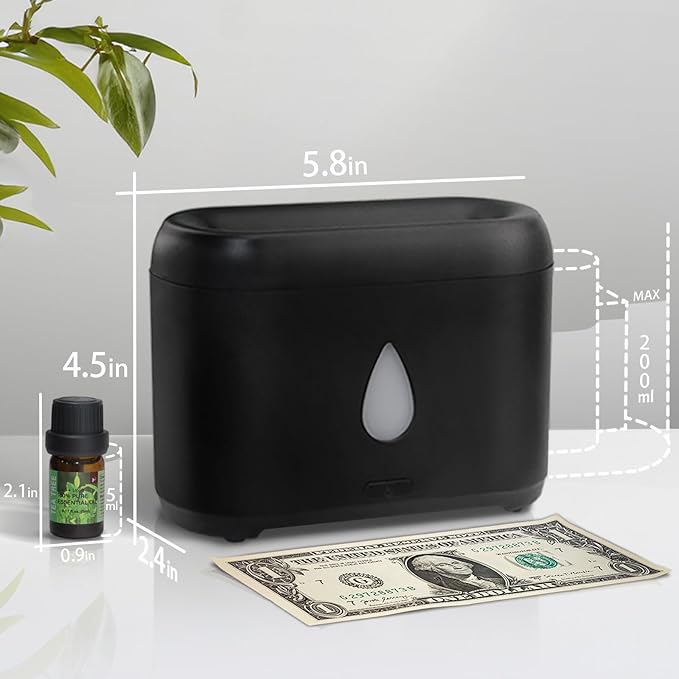 Flame Diffuser for Essential Oils, 200ml Ultrasonic Aroma Diffusers with Cool Mist, Aromatherapy Diffuser with Auto-Off Protection, Small Humidifier for Home,Office,Gift,B(7 Colors)+Oils（Each 5ml） - Bloomnest