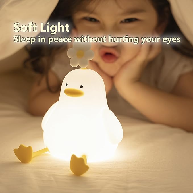 Cute Cartoon Nursery Night Lights, Animal Design Safe Silicone Soft LED Nursery Lamp for Toddler Room Decoration (Flower Duck) - Bloomnest