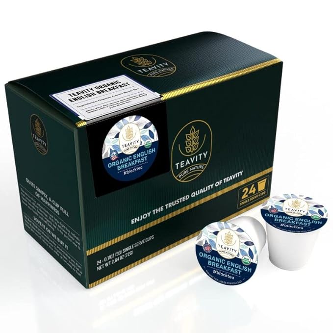 Organic English Breakfast Tea Pods for Keurig - Naturally Caffeinated Unsweetened Black Tea Pods by Teavity (24 Tea Pods) - Bloomnest