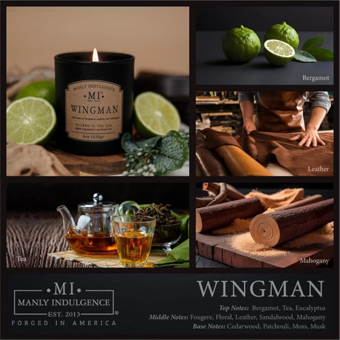 Manly Indulgence Wingman Scented Candles for Men, Premium Soy Blend Wax, 45H Burn, Candles for Home Scented, Gift-Ready Packaging - Made in The USA - Bloomnest