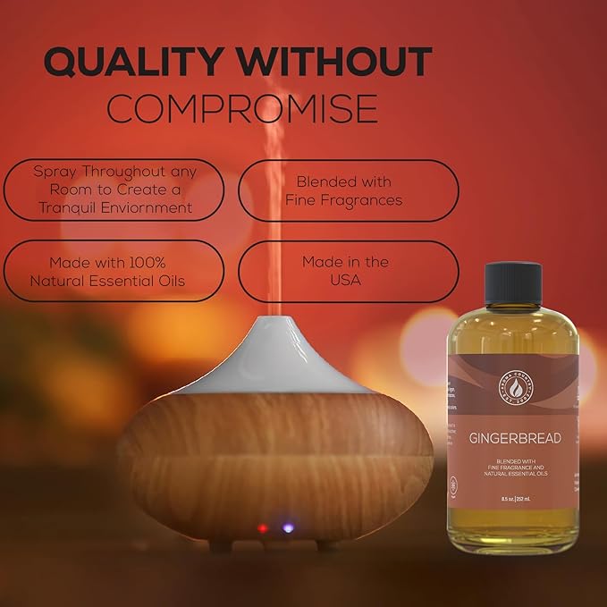 Aroma Country Gingerbread Diffuser Oil - Luxury Essential Oils for Diffuser Refill & Air Freshener Room Spray - Long-Lasting & Natural Home Fragrance, Gingerbread Scented Oil (8.5 Fl. oz) AromaCountry
