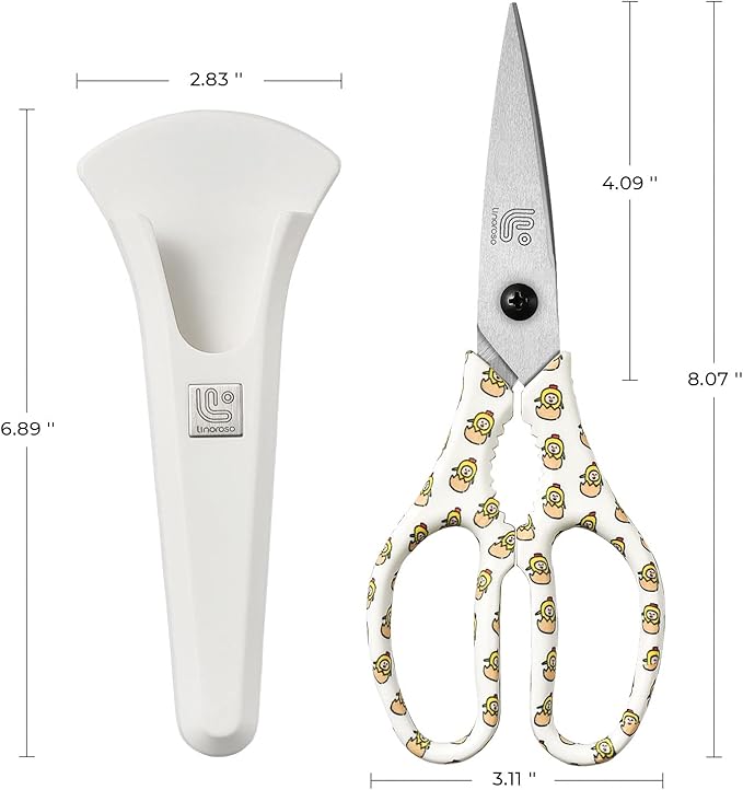 Linoroso Kitchen Scissors Heavy Duty Kitchen Shears with Magnetic Holder Made with Japanese Steel 4034, Multipurpose Ultra Sharp Cooking Scissors for Meat/Vegetables/BBQ/Herbs/Pizza (Graphic,Chick) - Bloomnest
