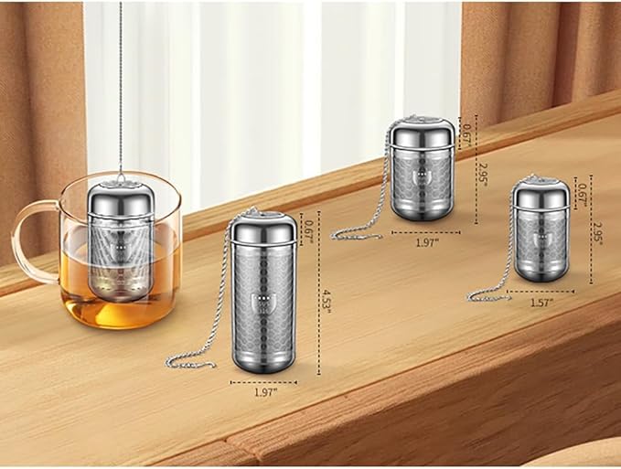 3 Pack 316 Stainless Steel Tea Infuser with Drip Tray, Extra Fine Mesh Tea Infusers for Loose Tea, Tea Strainer with Extended Chain Hook, Tea Steeper (3 Pack - Small + Medium + Large) - Bloomnest
