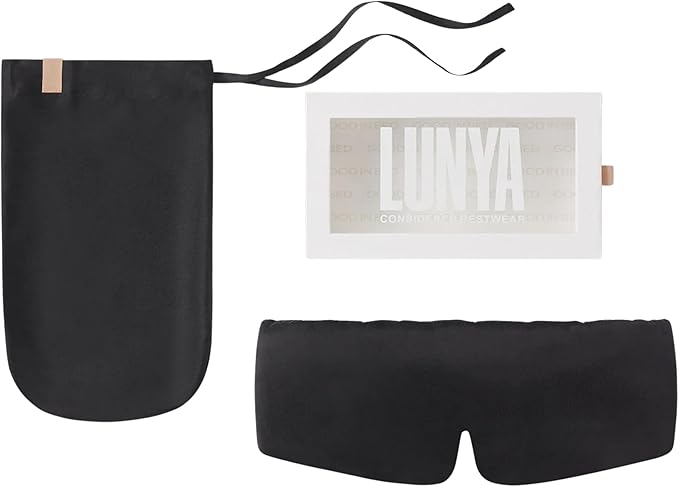 Lunya Sleep Mask with Box - Washable Silk Sleeping Mask and Headband for Beauty Routines - Thermoregulating Comfort for Restful Nights - Silk Eye Mask for Women - Large - Immersed Black - Bloomnest
