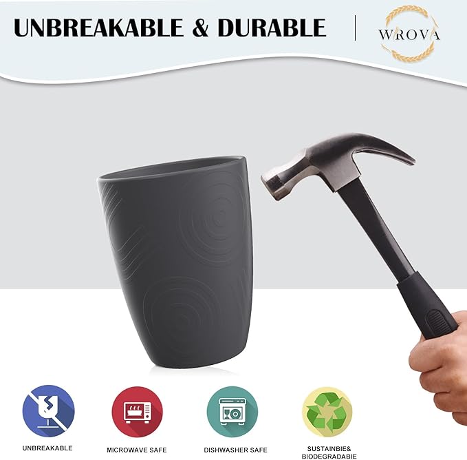 Wheat Straw Cups 8 PCS Good Alternative to Plastic Reusable Cups 12 oz Unbreakable Drinking Cup Reusable Dishwasher Safe Water Plastic Glasses with 4 Colors - Bloomnest