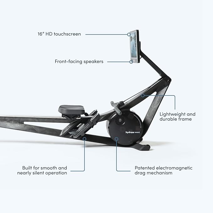 Hydrow Wave Rowing Machine with 16" HD Touchscreen & Speakers - Foldable | Live Home Workouts, Subscription Required - Bloomnest