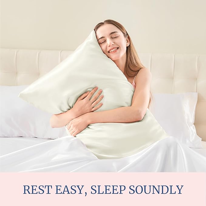 BEDELITE Satin Pillowcase for Hair and Skin, Super Soft and Cooling Similar to Silk Pillow Cases 2 Pack with Envelope Closure, Gift for Women Men(20"x26" Standard Size, Ivory) - Bloomnest