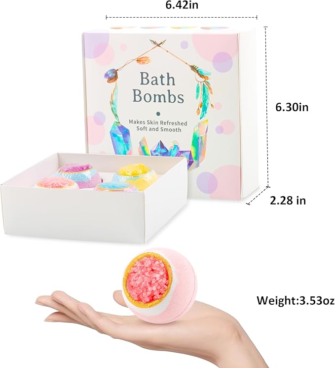 4 Pcs Crystal Sea Salt Bath Bomb Set – Natural Essential Oil Bath Fizzies, Organic Relaxing Bubble Bath, Self-Care Gift Set for Her, Him, Wife, Girlfriend, Perfect Holiday Gift - Bloomnest