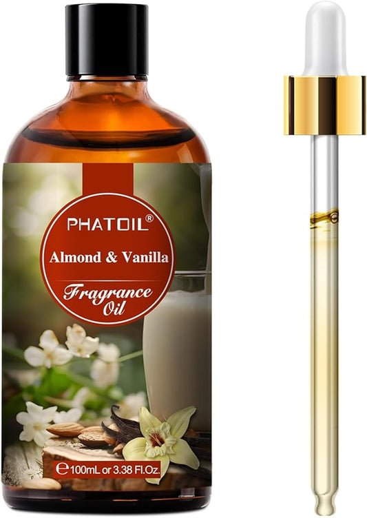 PHATOIL 3.38FL.OZ Almond Vanilla Fragrance Oils for Aromatherapy, Essential Oils for Diffusers for Home, Perfect for Diffuser, Yoga, Skin Care, DIY Candle and Soap Making - 100ml - Bloomnest