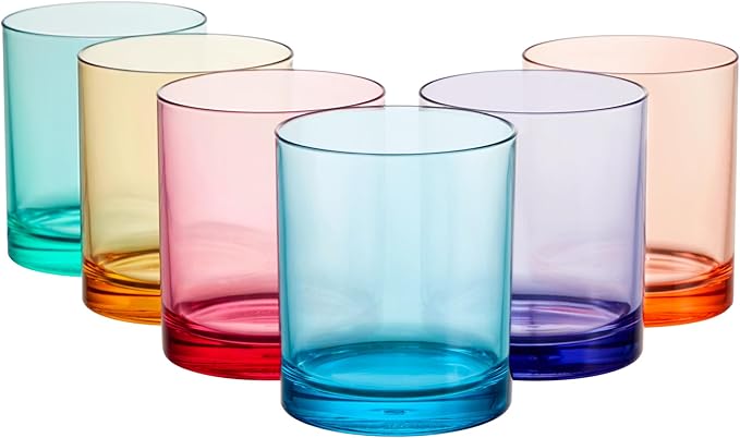 US Acrylic Classic Plastic Reusable Drinking Glasses (Set of 6) 12oz Rocks Cups Assorted Colors | BPA-Free Tumblers, Made in USA | Top-Rack Dishwasher Safe - Bloomnest