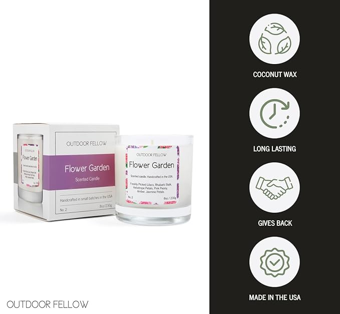 Outdoor Fellow Flower Garden Candle, 8oz, Lilac & Jasmine, 50-Hour Burn Time, Spring Scented Candle, Relaxing Fragrance, Elegant Gift for Any Occasion - Bloomnest