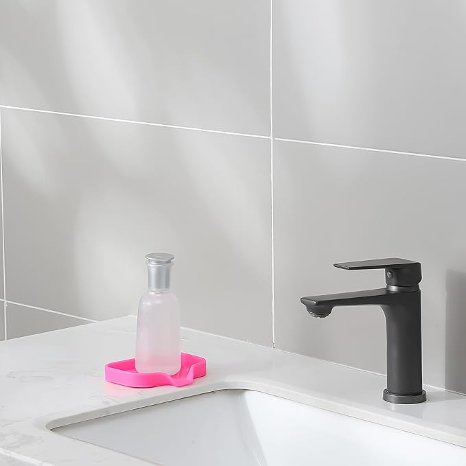 Silicone Bathroom Soap Dishes with Drain Spout-Bathroom and Kitchen Sink Organizer,Sponge Holder,Dish Soap Tray,Perfect for Dispenser,Scrubber,Bottle,Cup on Sink or Counter-Rose 4.9"×3.2" - Bloomnest